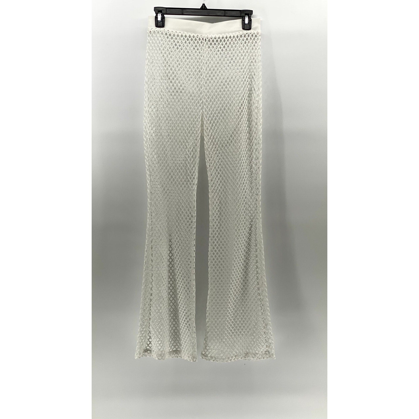 IRIS Women's White Diamond Mesh Pull-On Elastic Waist Wide-Leg Pant SZ M