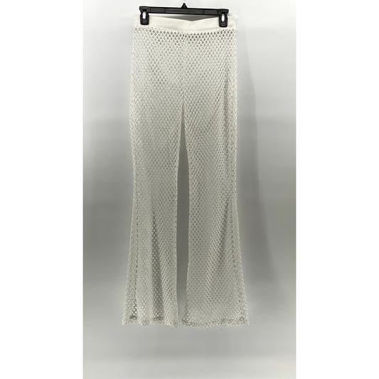 IRIS Women's White Diamond Mesh Pull-On Elastic Waist Wide-Leg Pant SZ M