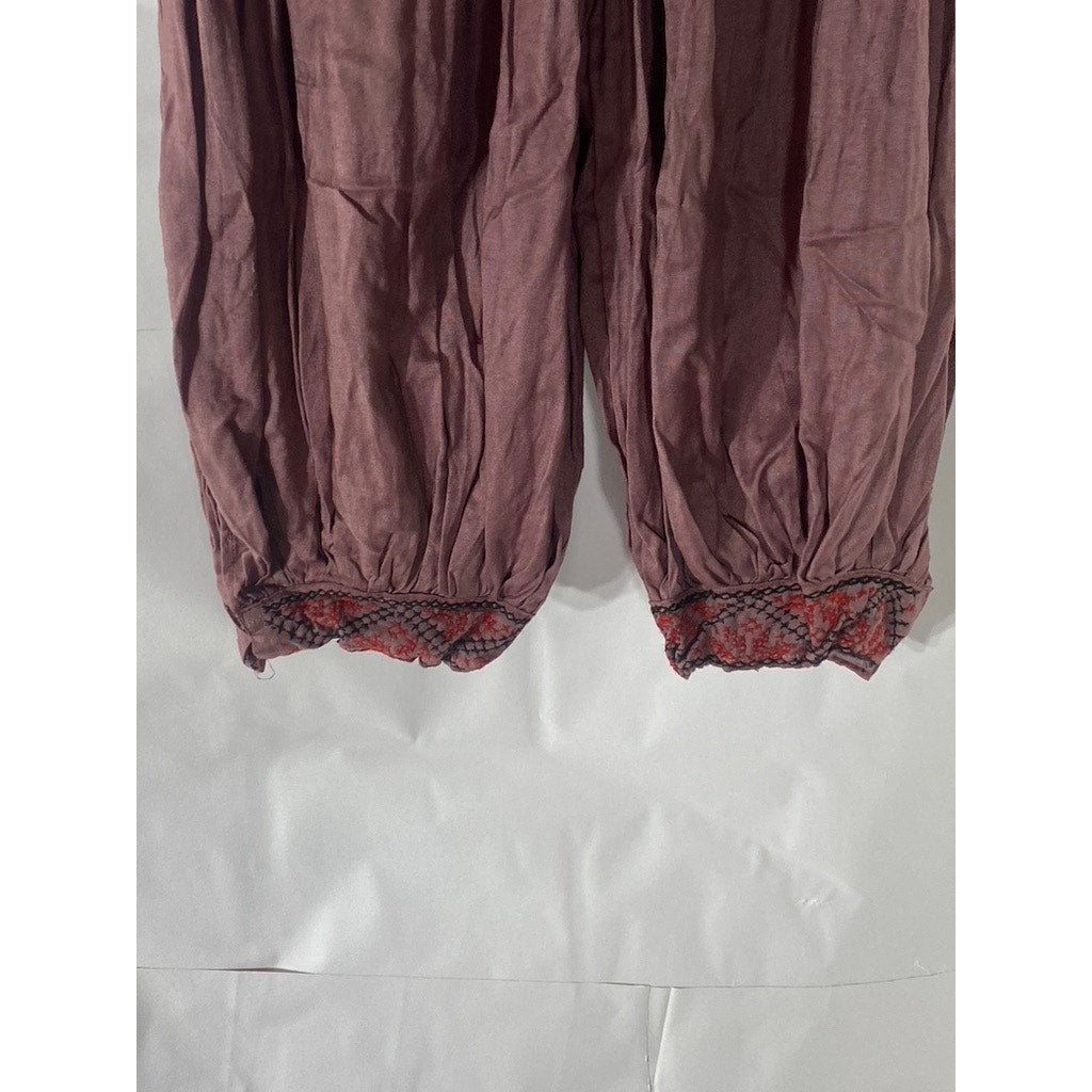 UNBRANDED Women's Rusty Pink Embroidered Side-Button Harem Pant SZ M