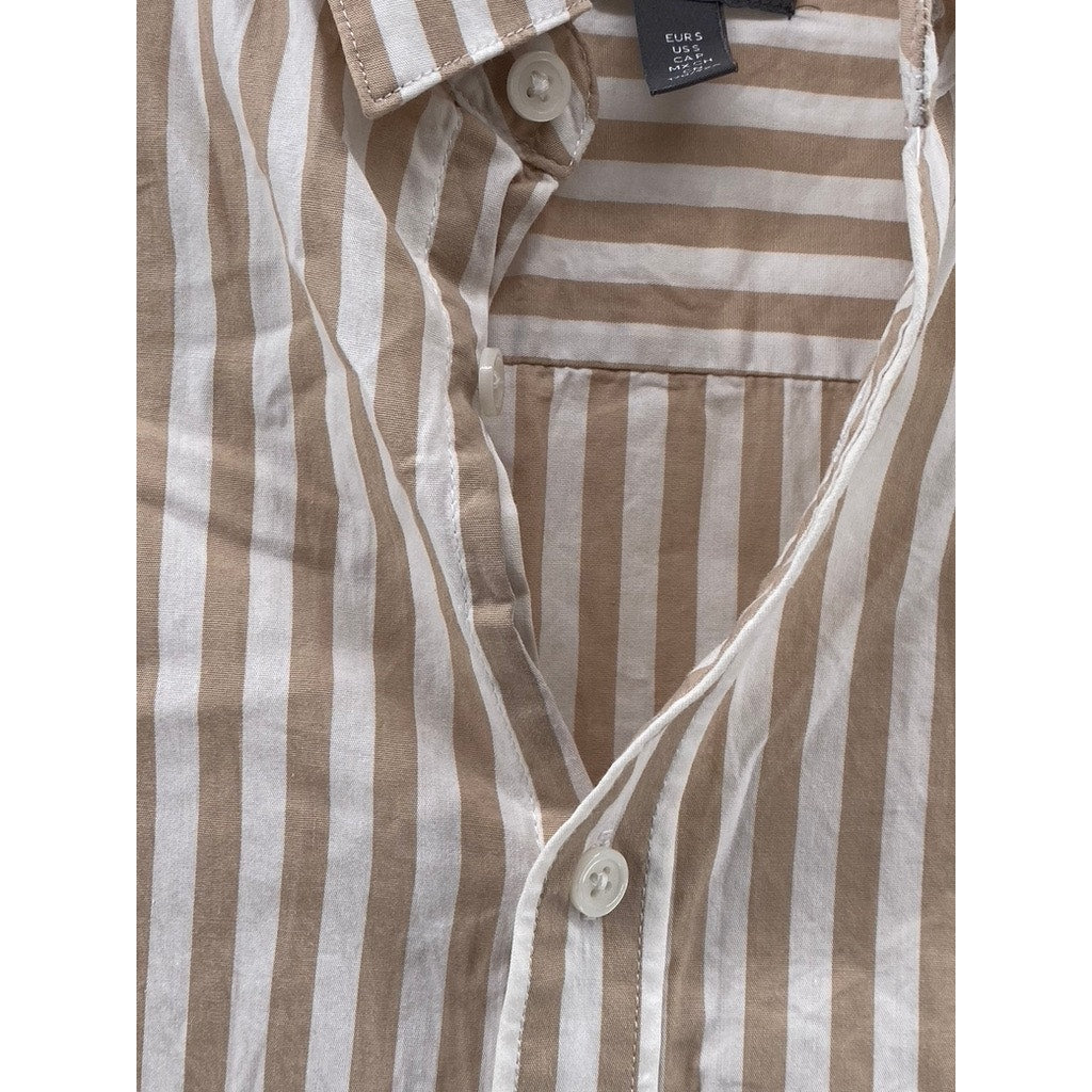 H&M Men's Brown-White Striped Regular-Fit Button-Up Long Sleeve Shirt SZ S