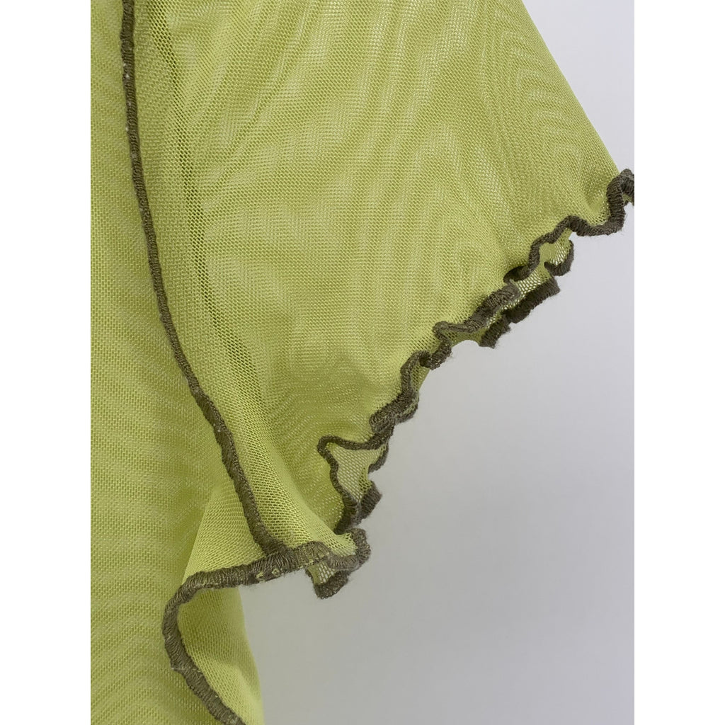 DIVIDED By H&M Women’s Green Lettuce Edge Stripe Crewneck Mesh Crop Top SZ S
