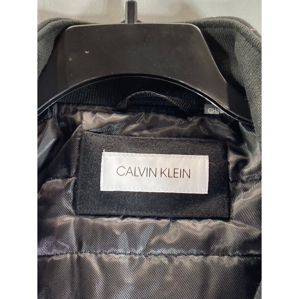 CALVIN KLIEN Men's Black Wool-Blend Knit-Trim Bomber Zip-Up Jacket SZ S