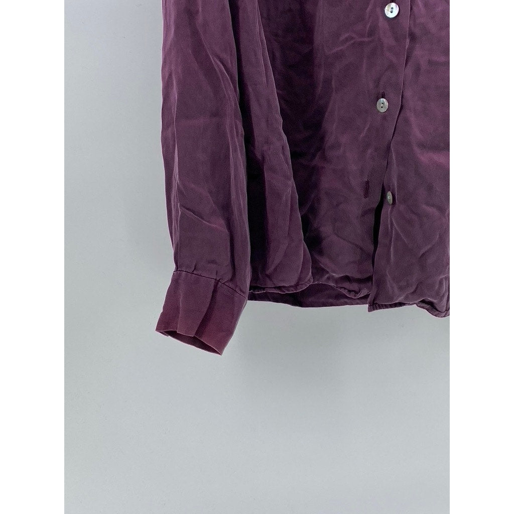 CASUAL CORNER Women's Burgundy Button-Up Regular-Fit Long Sleeve Top SZ 8