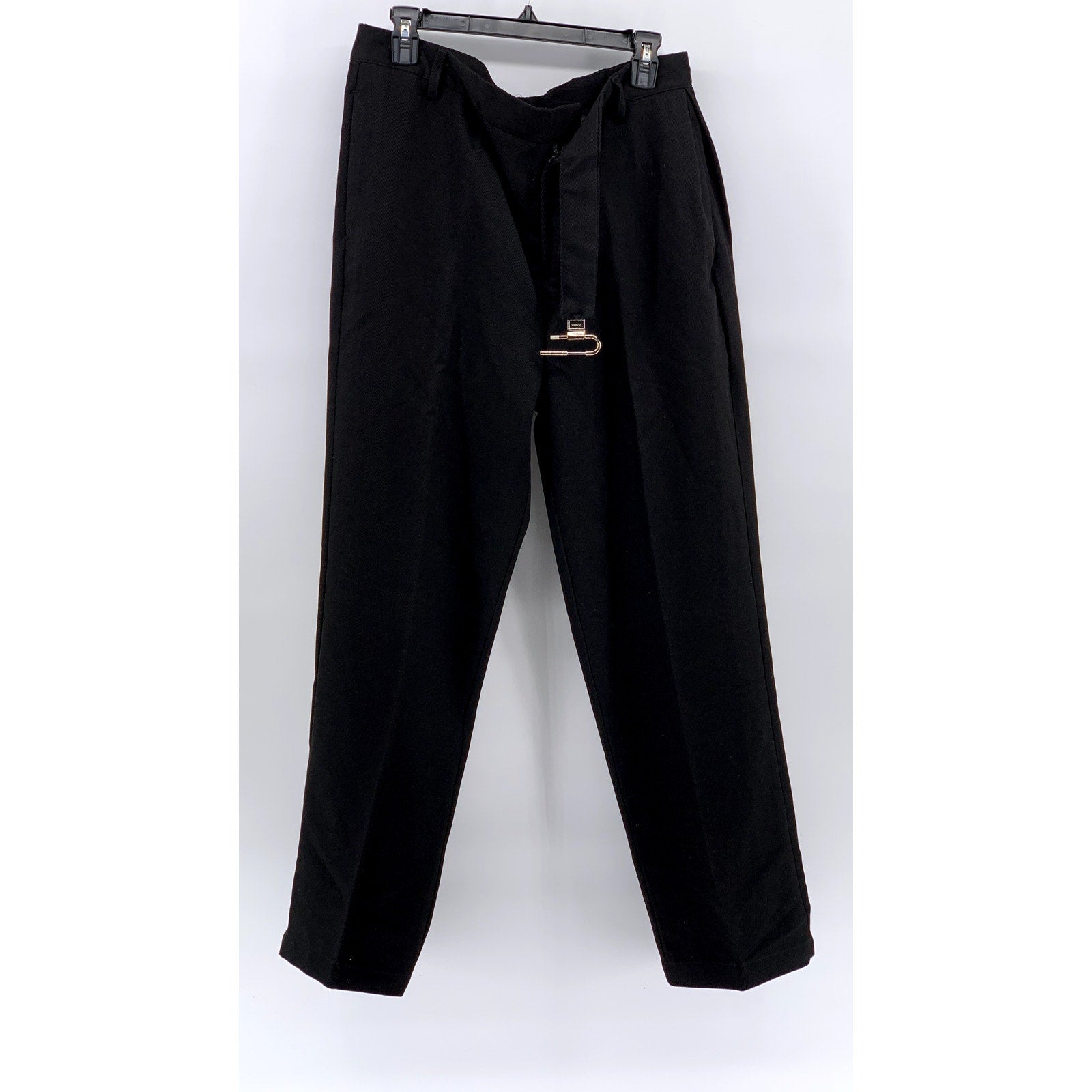 UNBRANDED Men's Black Ribbed Lock Buckle Straight-Leg Pant SZ L