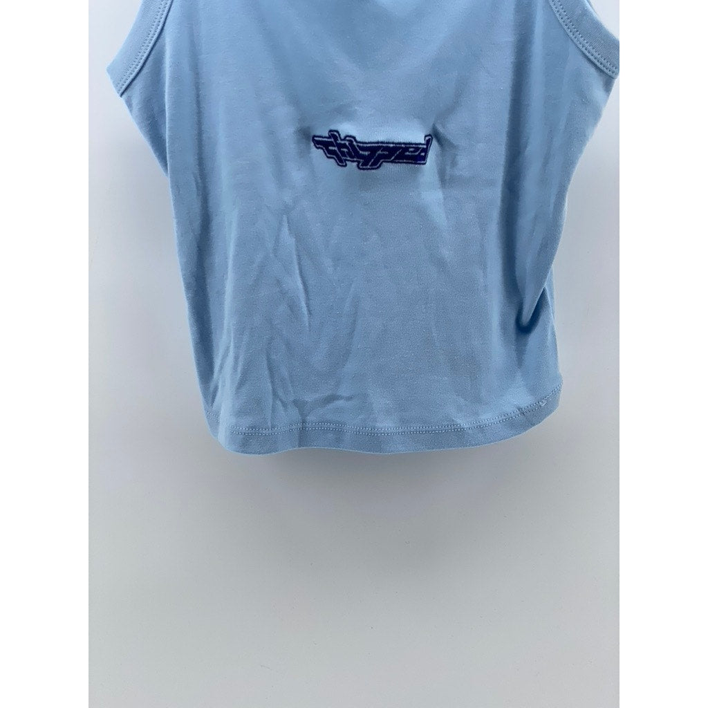 BELLA + CANVAS Women's Light Blue Embroidered Logo Stretch-Fit Cropped Tank SZ S