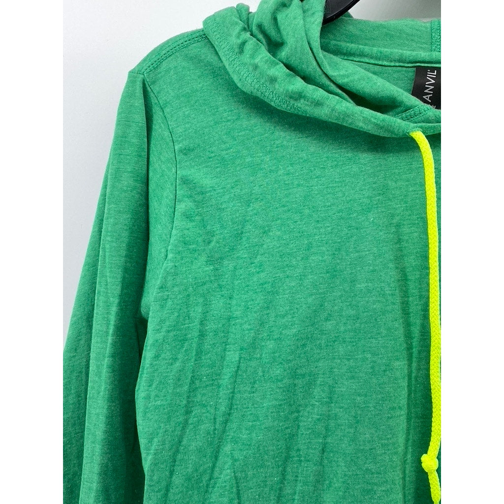 ANVIL Men's Green-Neon Yellow Lightweight Long Sleeve Hooded T-Shirt SZ M