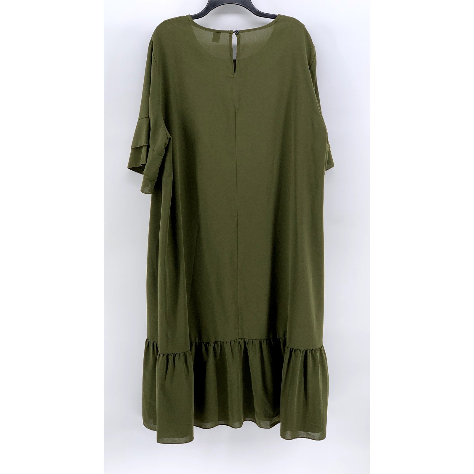 SHEIN CURVE Women's Plus Olive Green Ruffle-Hem Short Sleeve Dress SZ 4XL