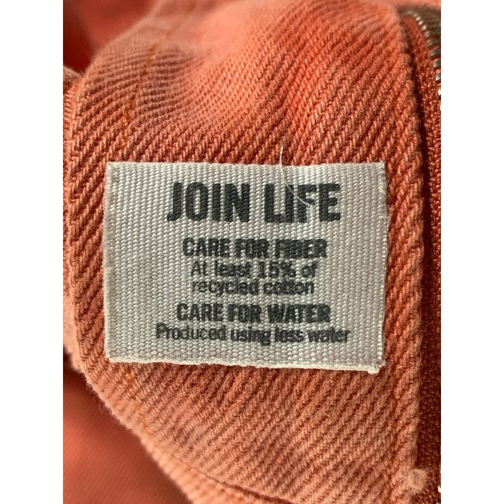 BERSHKA Men's Orange Cotton Four-Pocket Zip-Up Denim Jacket SZ S