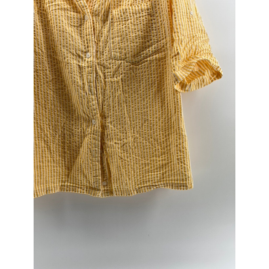 MAINSTREET BLUES Women's Vintage Yellow-White Striped Button-Up Top SZ M