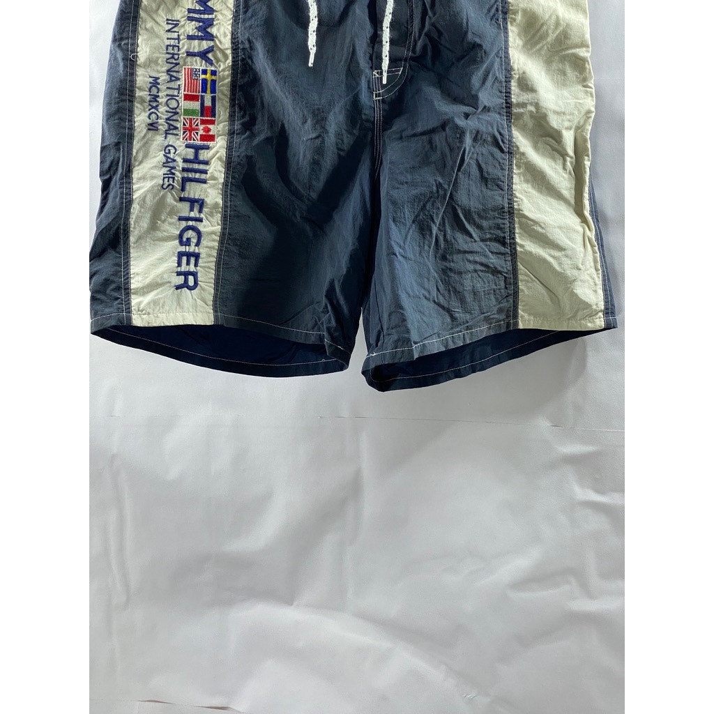 TOMMY HILFIGER Men's Vintage Navy-Cream International Games Board Shorts SZ M