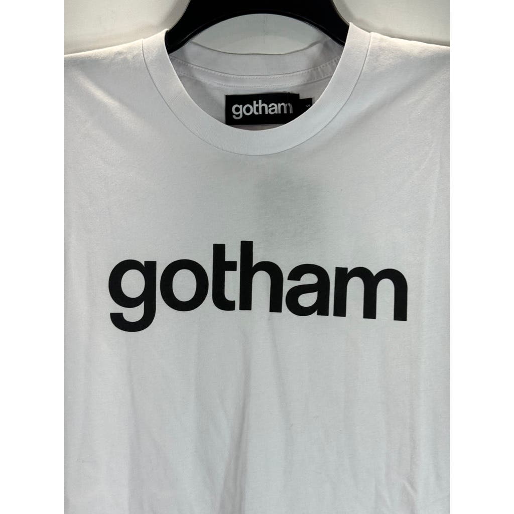 GOTHAM Men's White "Gotham" Logo Short Sleeve Crew Neck T Shirt SZ S