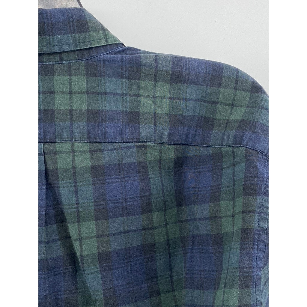 J.CREW Men's Navy Blue-Green Plaid Slim-Fit Button-Up Long Sleeve Shirt SZ L