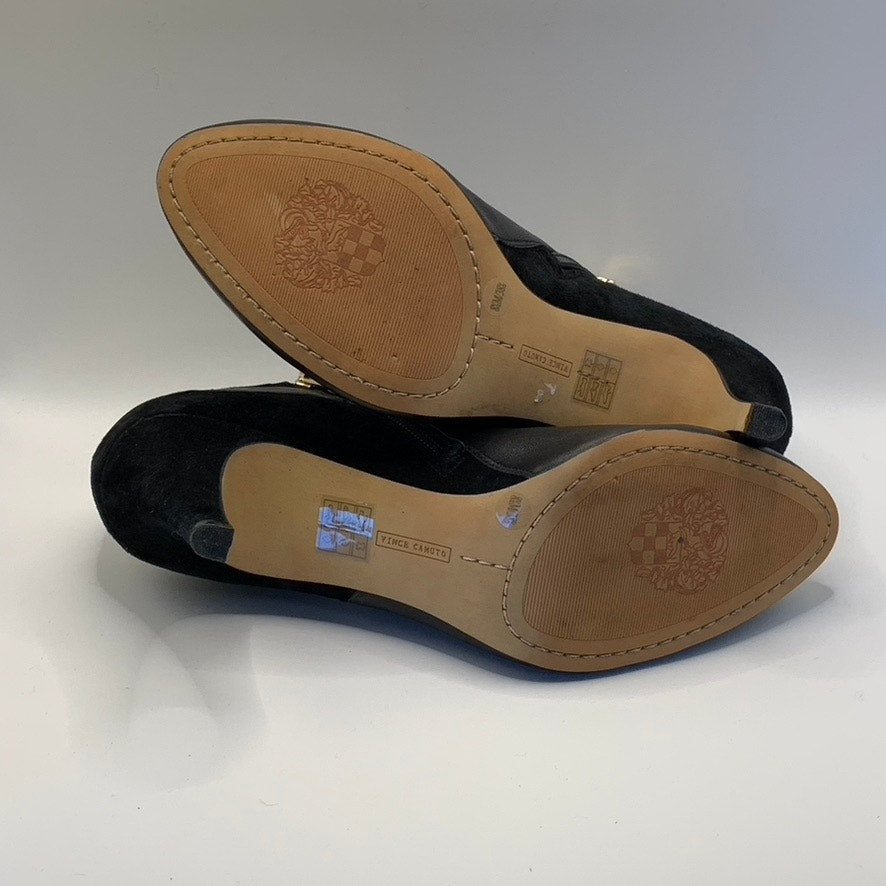 VINCE CAMUTO Women's Black Leather Velino Almond-Toe Side-Zipper Booties SZ 8.5