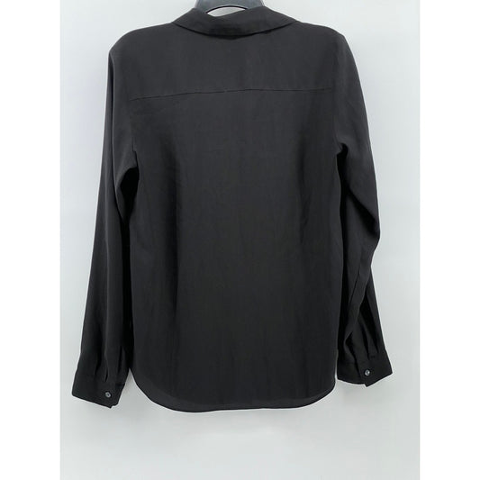 ANN TAYLOR Women's Black Solid Regular-Fit Button-Up Long Sleeve Top SZ M