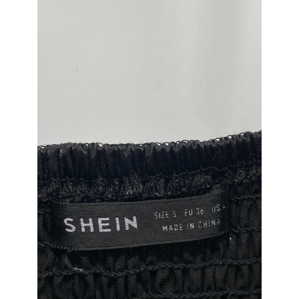 SHEIN Women's Black Ruffle-Trim Spaghetti Strap Cropped Lace-Up Top SZ 4