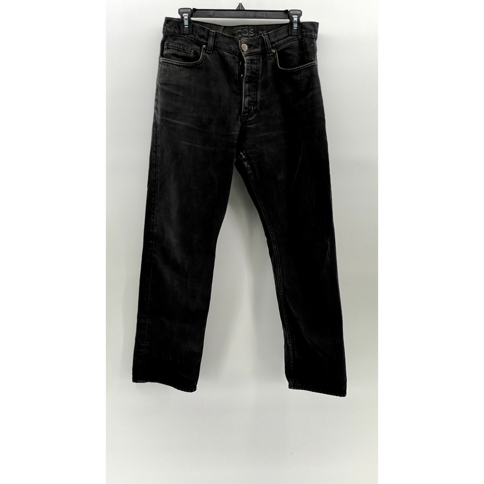 COS Women's Washed Black Distressed Denim Slim-Fit Mid-Rise Cropped Jeans SZ 28