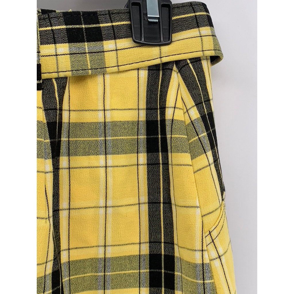 HOLLISTER Women's Black-Yellow Plaid Grunge Ultra High Rise Mini Skirt SZ M