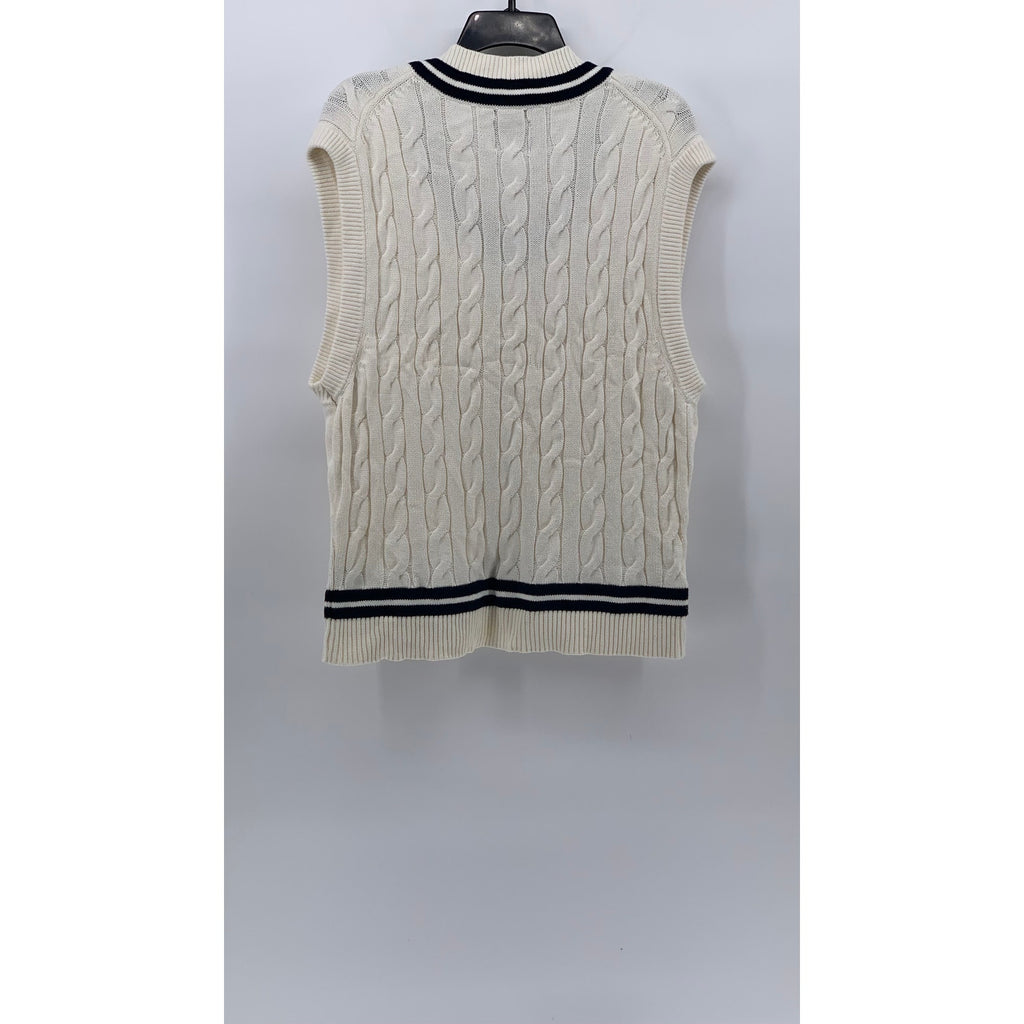 ABERCROMBIE & FITCH Men's Off-White Cable Knit V-Neck Oversized Sweater Vest SZM