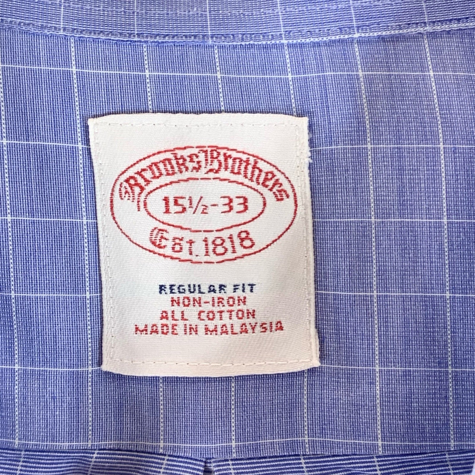 BROOKS BROTHERS Men's Blue Checkered Regular-Fit Button-Up Shirt SZ 15.5/33