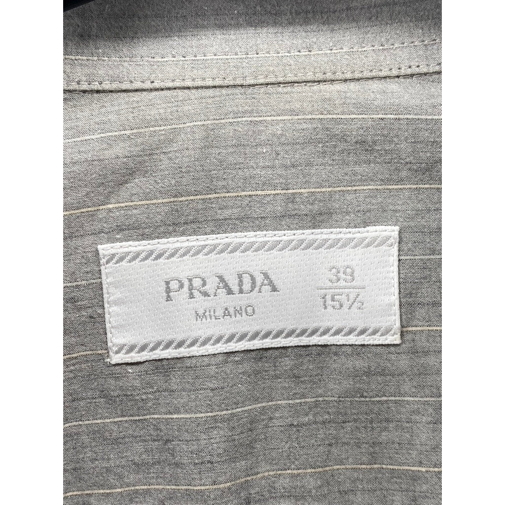 PRADA MILANO Men's Light Gray Striped Button-Up Long Sleeve Shirt SZ 15.5