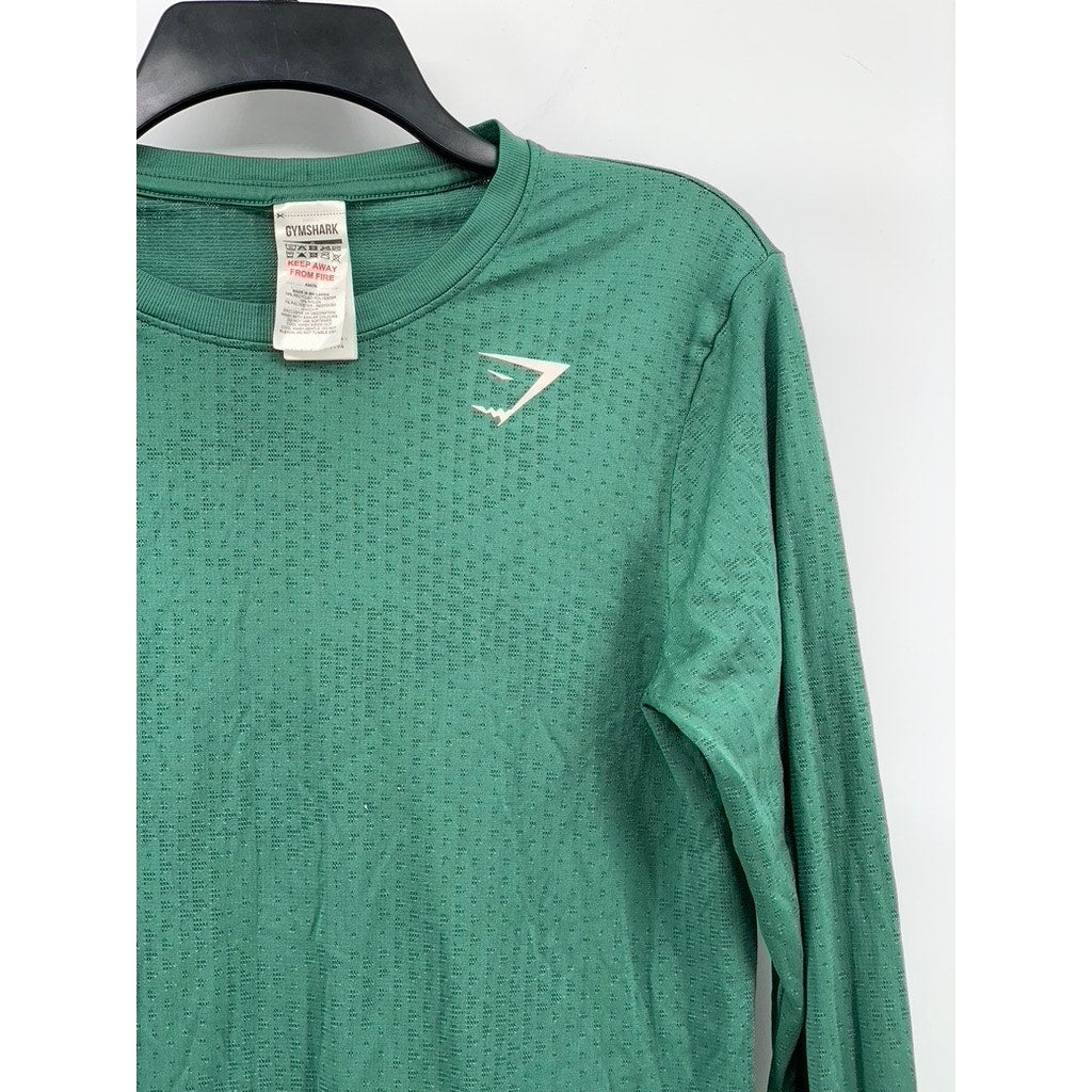 GYMSHARK Men's Green Sport Seamless Slim Fit Crewneck Long Sleeve T-Shirt SZ S