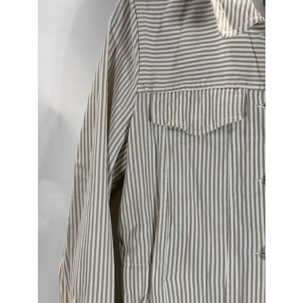 MARELLA SPORT Women's Button Down Striped Tan/White Shirt Jacket SZ 10 US