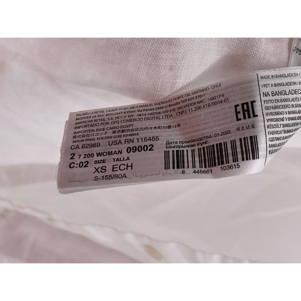 MNG Women's White Linen Button-Up Short Sleeve Top SZ 2