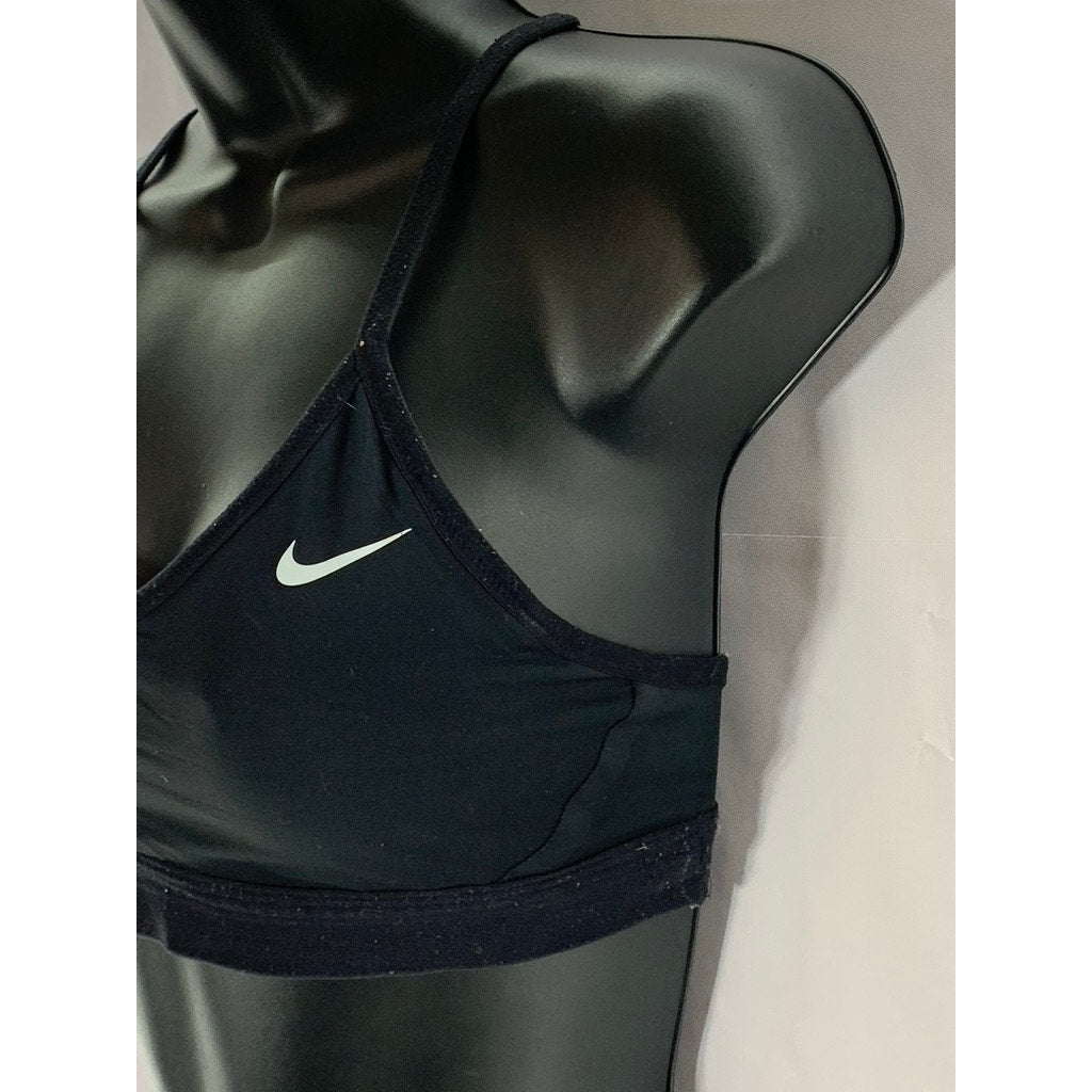 NIKE PRO Women's Black/White Swoosh Indy Spaghetti Strap Racerback Sport Bra SZS