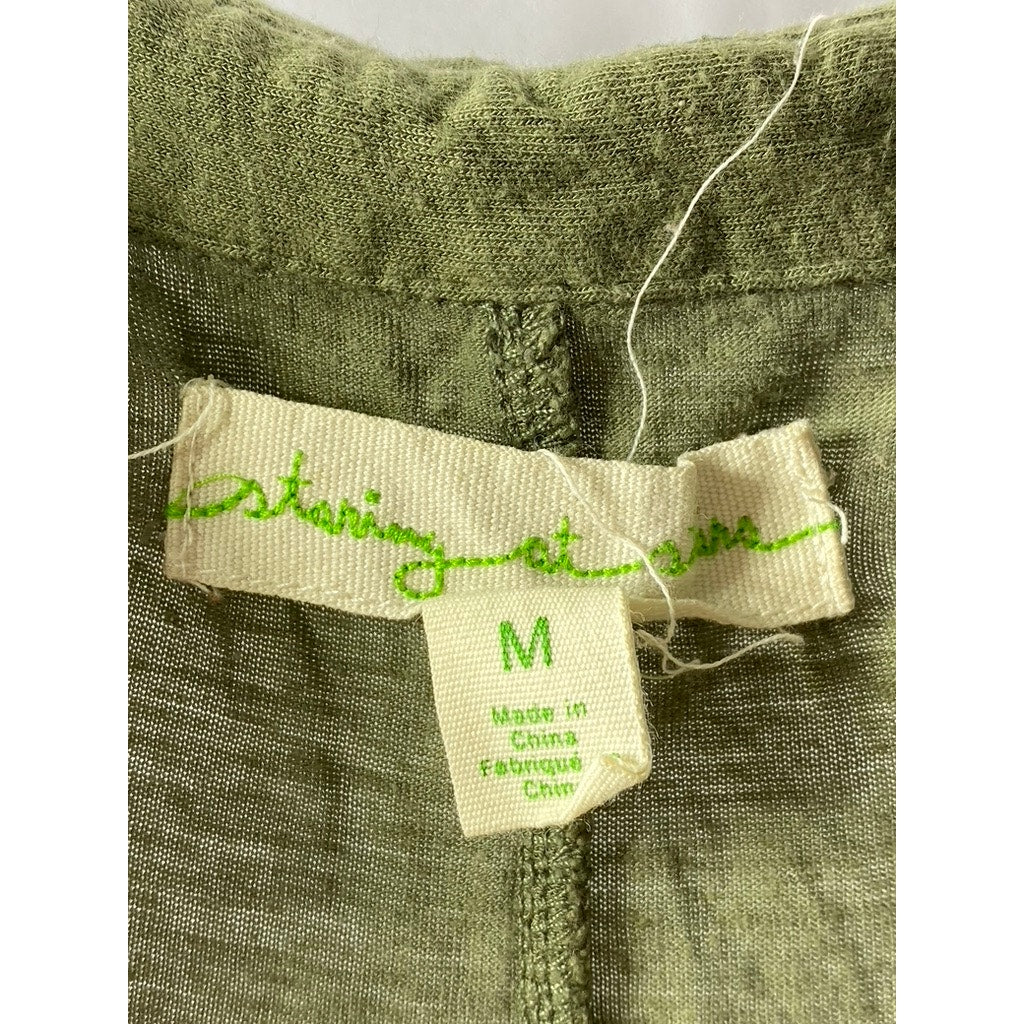 STARING AT STARS Women's Olive Green Button-Up V-Neck Long Sleeve Top SZ M