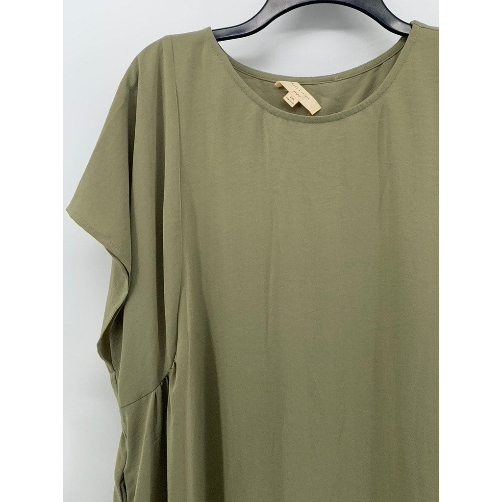 GRADE & GATHER Women's Olive Green Crewneck Relaxed-Fit A-Line Mini Dress SZ S