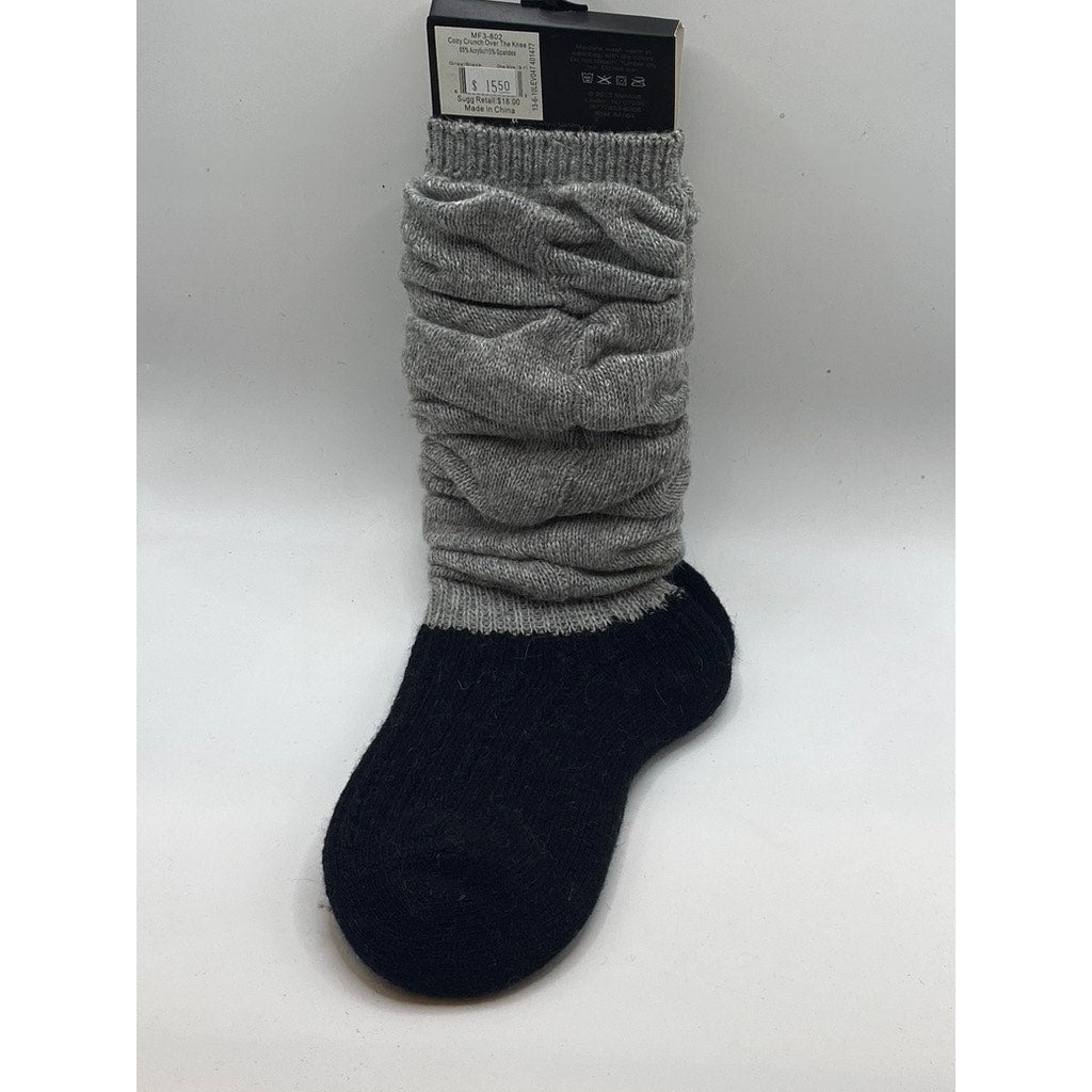 MEMOI Women's Black-Gray Colorblock Knit Scrunch Over The Knee Socks SZ OS
