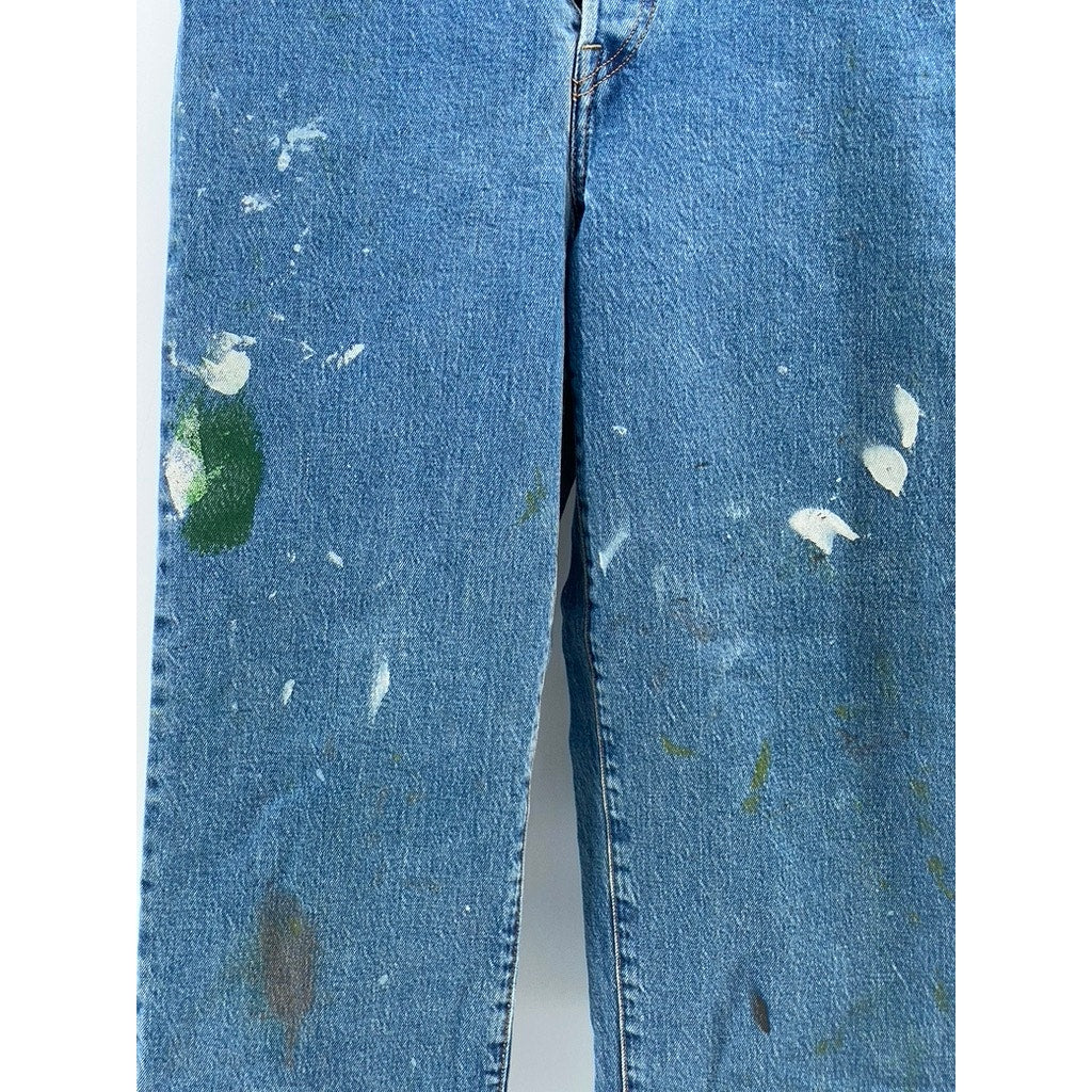 LEVI'S Women's Medium Blue Distressed Ribcage Straight Button-Fly Jeans SZ 28