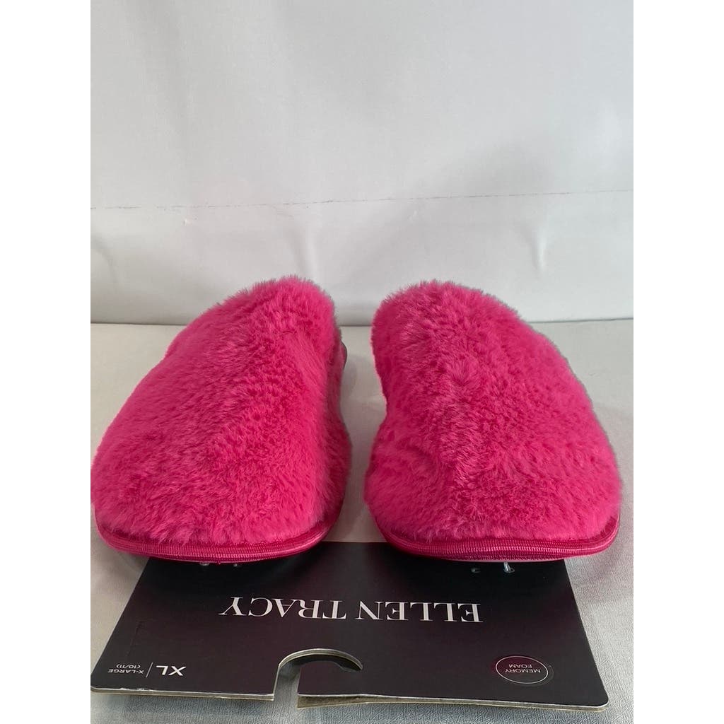 ELLEN TRACY Women's Fuchsia Faux-Fur Comfy Round-Toe Memory Foam Slipper SZ XL