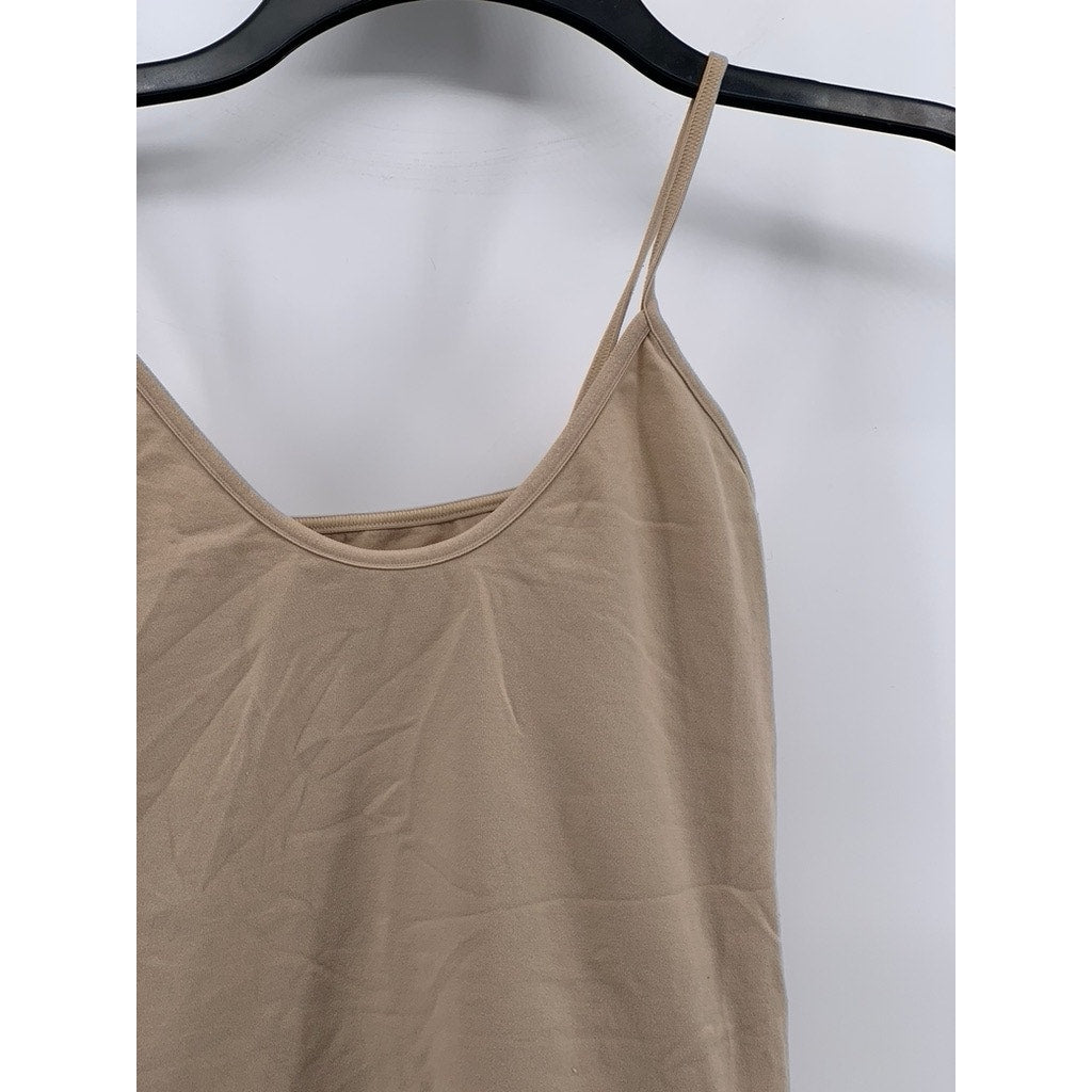 UNBRANDED Women's Tan Solid Scoop-Neck SpaghettI Strap Casual Tank Top SZ SM