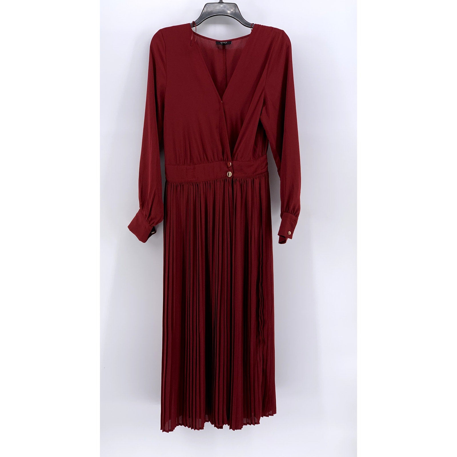 VICI Women's Burgundy Wrap Long Sleeve Pleated Maxi Dress SZ S