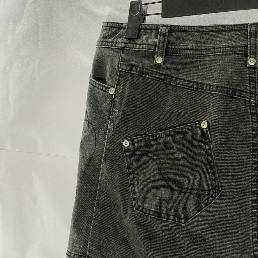 H&M Women's Black Denim Embroidered Star-Flower Mini Wrap Skirt SZ 6