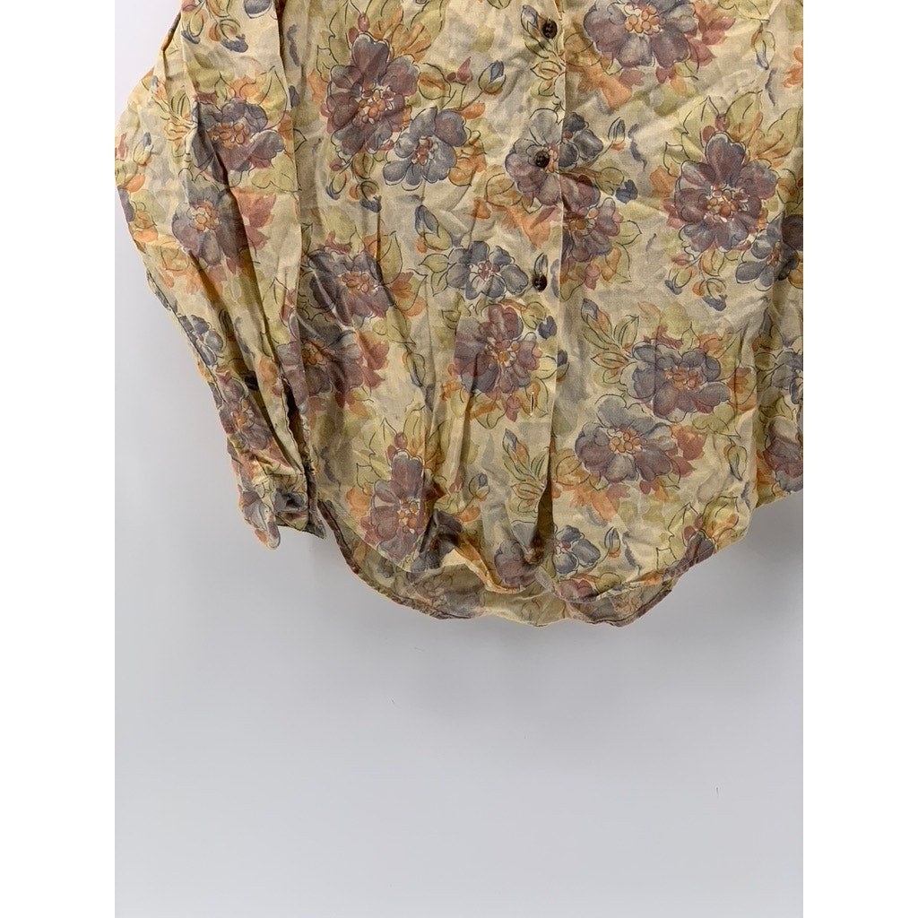 L.L. BEAN Women's Brown Vintage Floral Button-Up Regular-Fit Long Sleeve Top SZ8