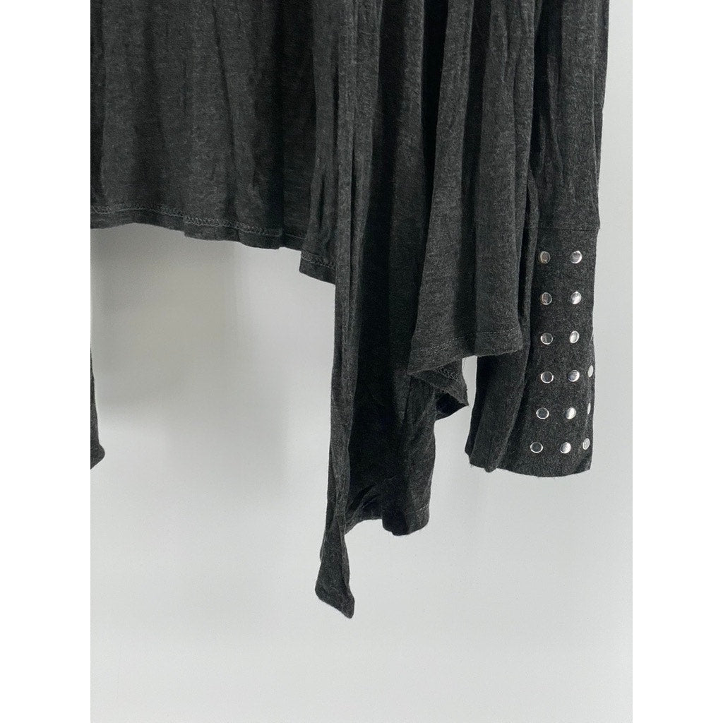 JASON MAXWELL Women's Charcoal Heather Studded Open Front Cardigan SZ L