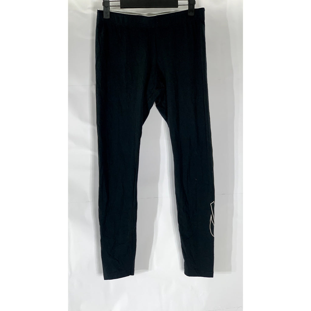 NIKE Women’s Black Solid Elastic Waist Pull-On Leg Logo Athletic Leggings SZ L