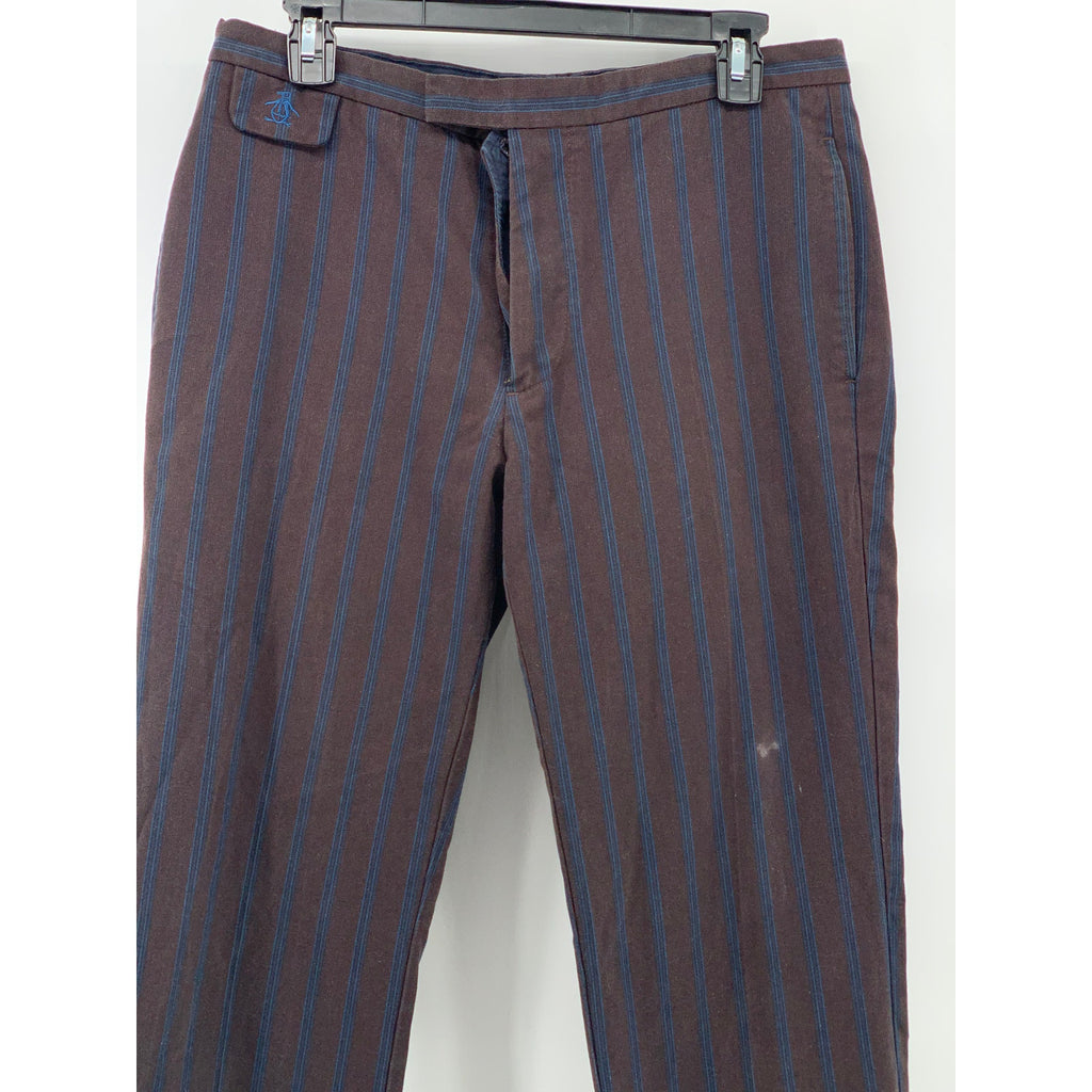 PENGUIN Men's Brown-Blue Striped Flat Front Straight-Leg Regular Fit Pant SZ 32