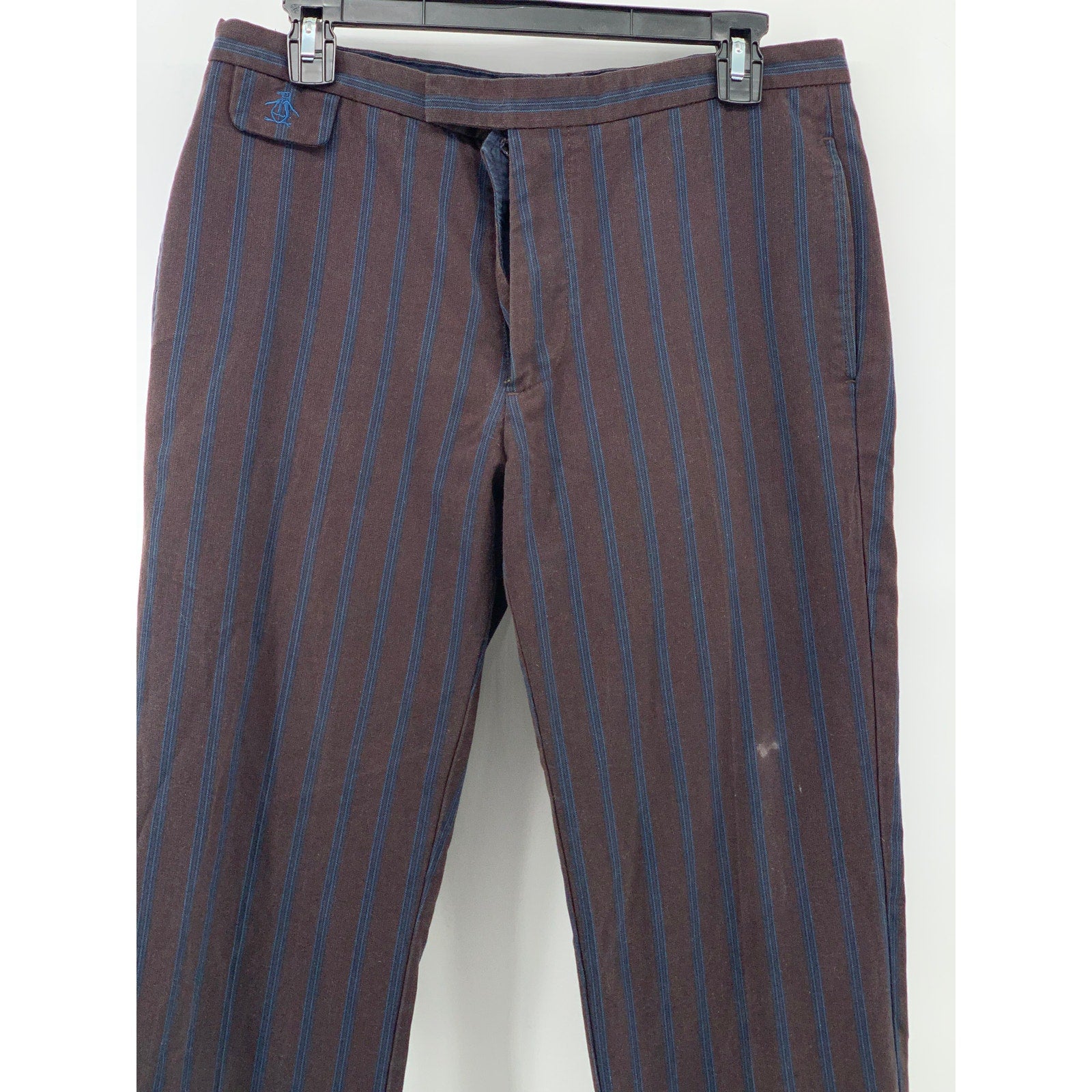 PENGUIN Men's Brown-Blue Striped Flat Front Straight-Leg Regular Fit Pant SZ 32