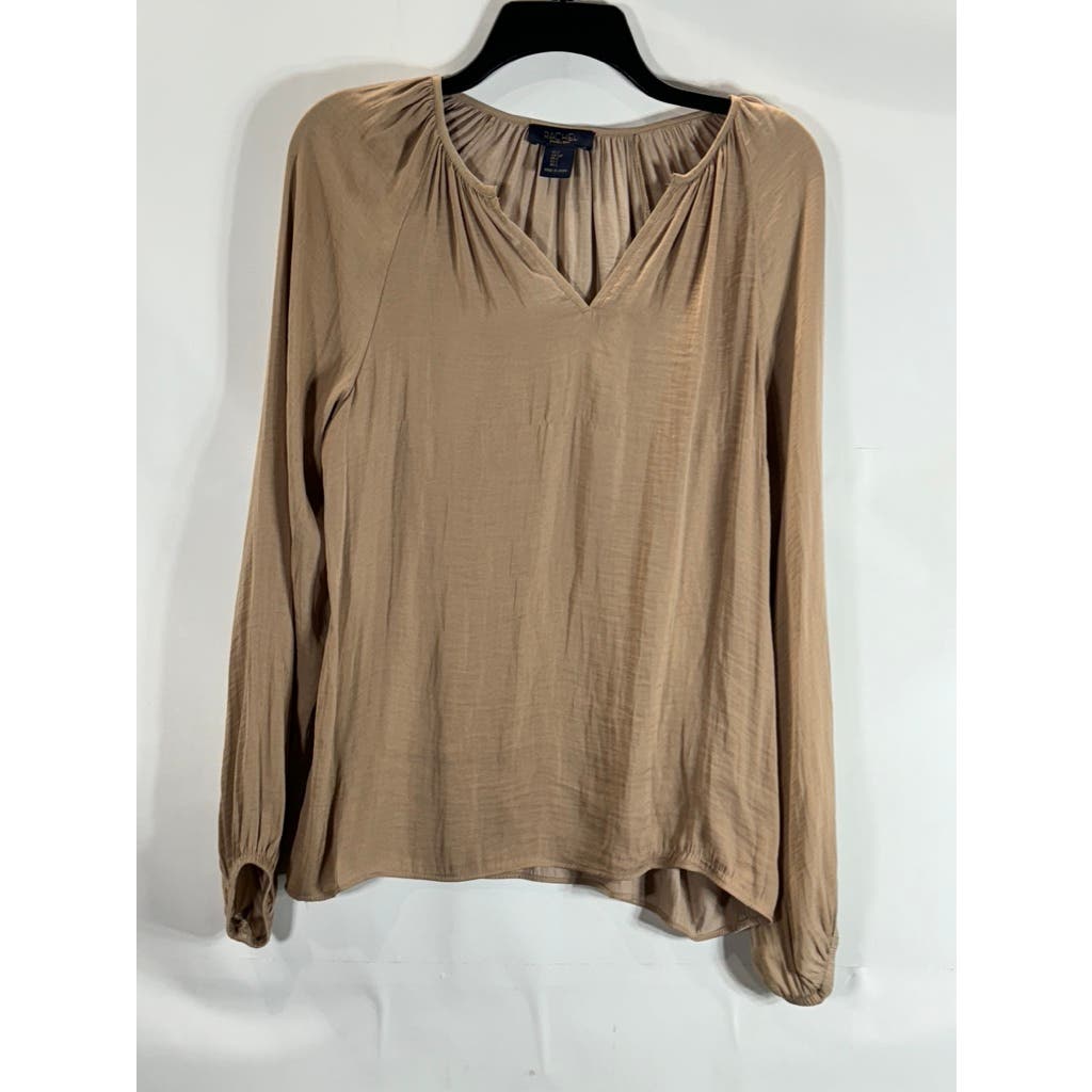 RACHEL RACHEL ROY Women's Tan V-Neck Pleated Back Long Sleeve Top SZ S