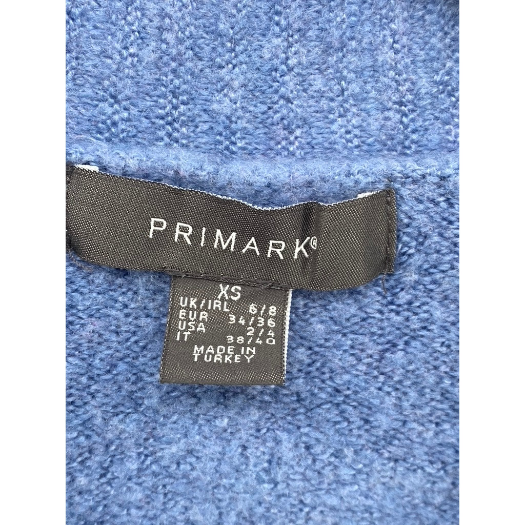PRIMARK Women's Blue Knit V-Neck Long Sleeve Pocket Button-Up Cardigan SZ 2/4
