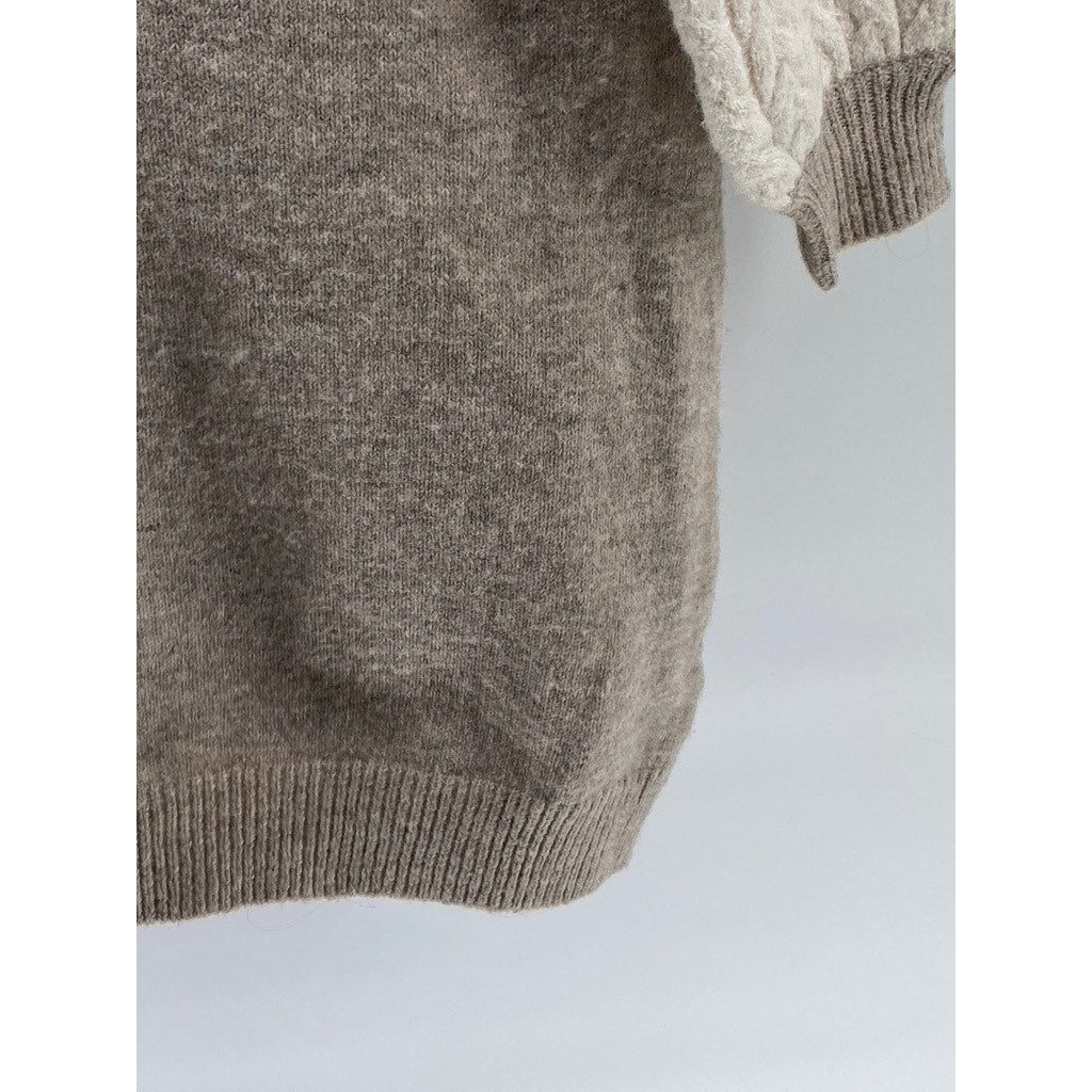 STITCHDROP Women's Beige Cable-Knit Long Sleeve Hooded Knee Sweater Dress SZ S