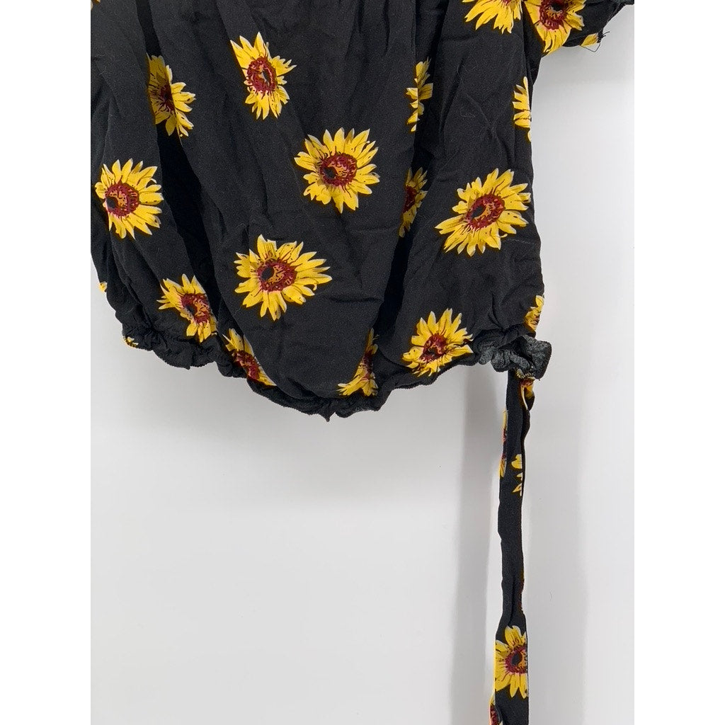 SHEIN CURVE Women's Plus Black Sunflower Crop Top SZ 0X