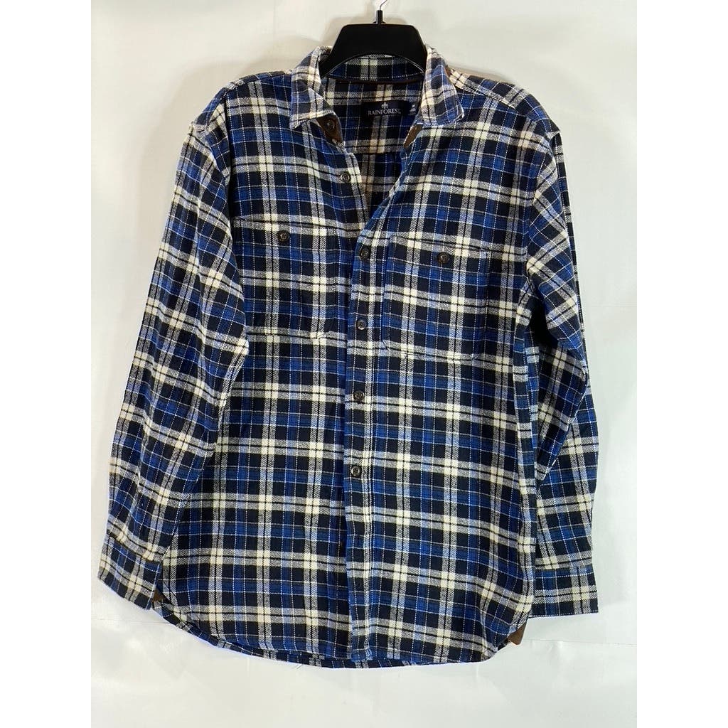 RAINFOREST Men's Blue Plaid Button-Up Cotton Long Sleeve Shirt SZ M