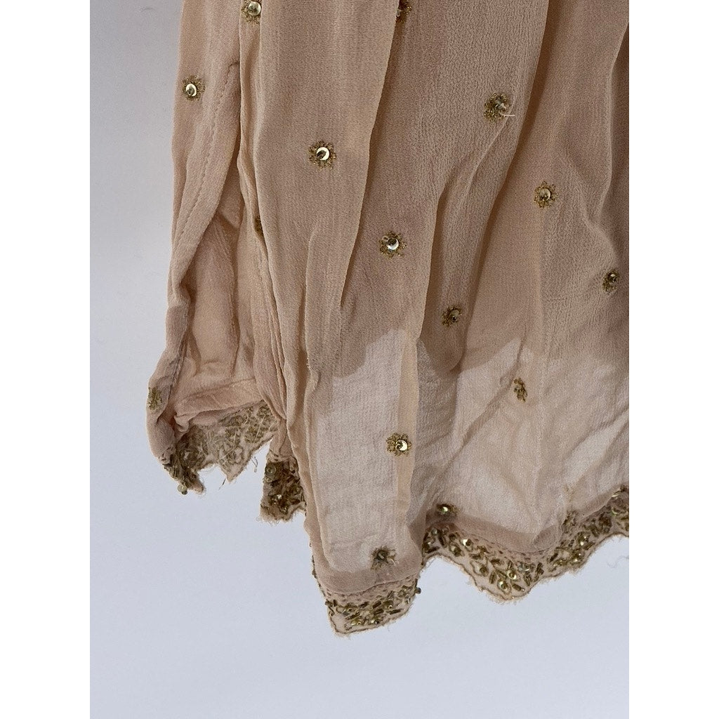 LOVE SAM Women's Petite Beige Sequin Embellished Sheer V-Neck Mini Dress SZ S/P