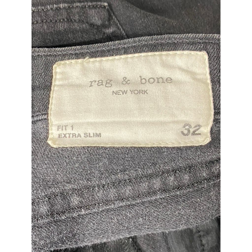 RAG & BONE Men's Solid Black Fit 1 Extra Slim Button-Fly Five-Pocket Jeans SZ 32