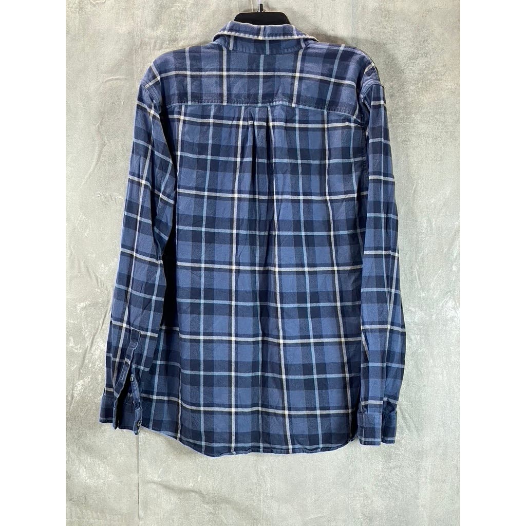 EDDIE BAUER Men's Tall Blue Plaid Classic-Fit Button-Up Long Sleeve Shirt SZ L/T