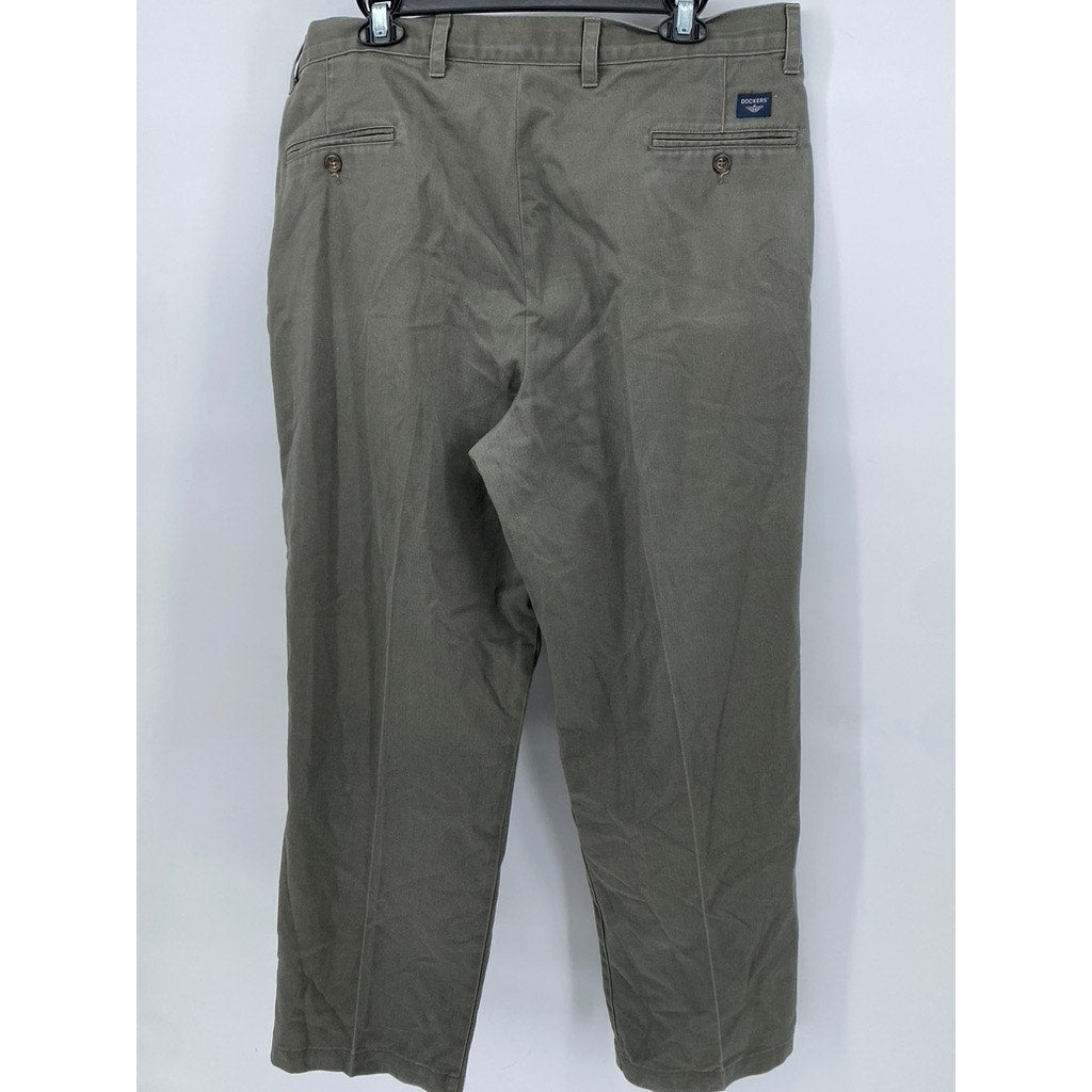 DOCKERS Men's Faded Olive Grey Vintage USA Flat Front Chino Pants SZ 38x29